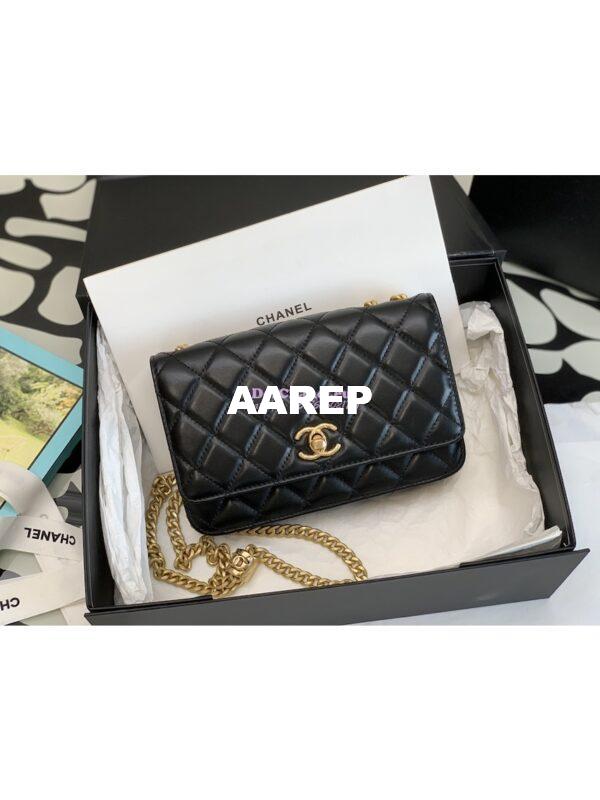 Replica Chanel 22K Wallet On Chain Lambskin AP3043 Black 3
