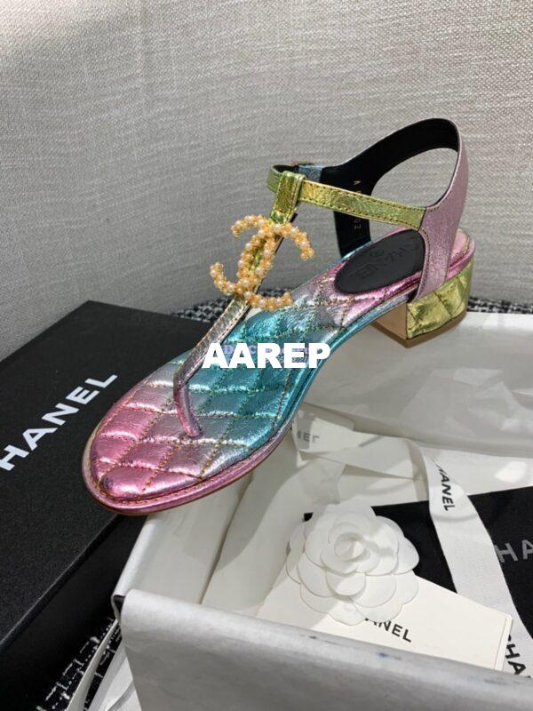 Replica Chanel CC Pearl Thong Sandals Goatskin 36402 Iridescent Rainbow 6