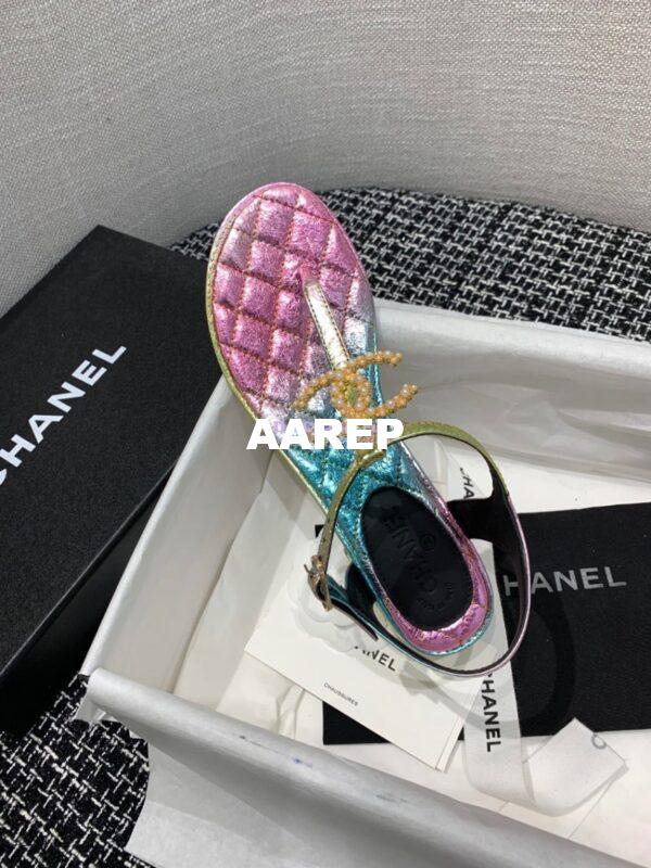 Replica Chanel CC Pearl Thong Sandals Goatskin 36402 Iridescent Rainbow 7