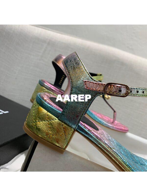 Replica Chanel CC Pearl Thong Sandals Goatskin 36402 Iridescent Rainbow 11