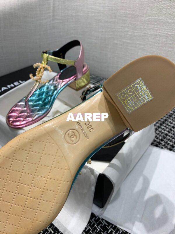 Replica Chanel CC Pearl Thong Sandals Goatskin 36402 Iridescent Rainbow 12