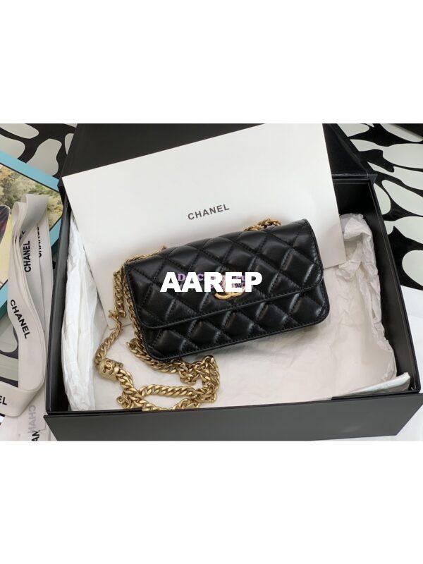 Replica Chanel 22K Flap Phone Holder With Chain AP3047 Lambskin Black 3
