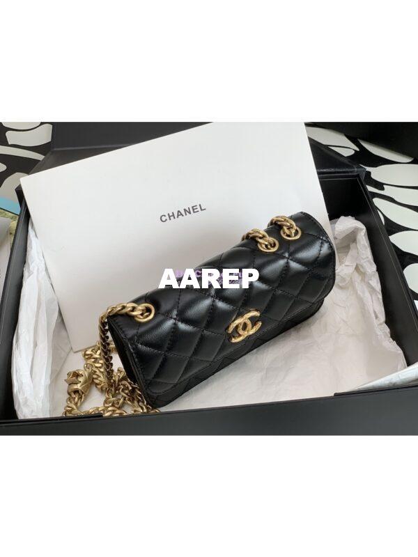 Replica Chanel 22K Flap Phone Holder With Chain AP3047 Lambskin Black 4