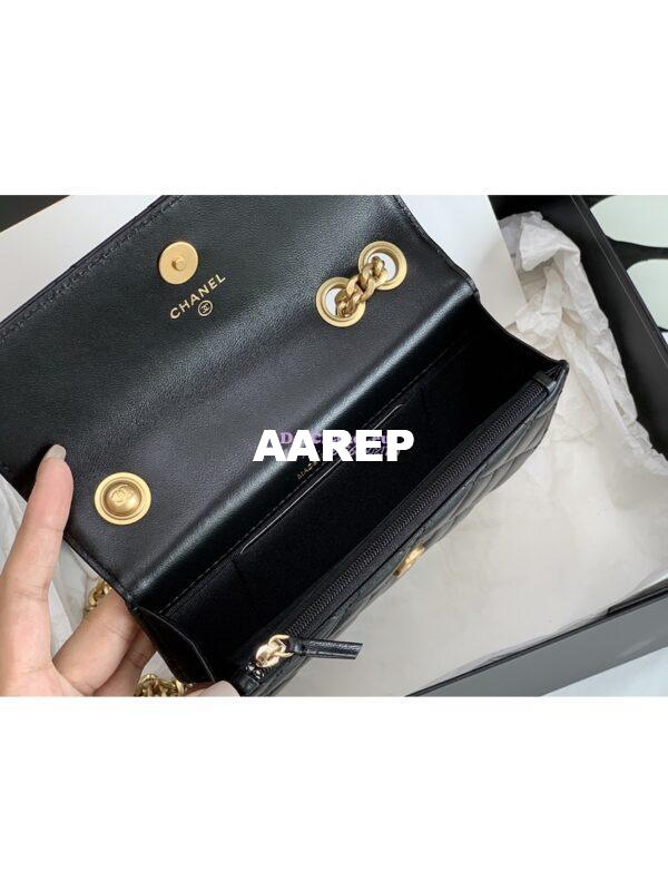 Replica Chanel 22K Flap Phone Holder With Chain AP3047 Lambskin Black 9
