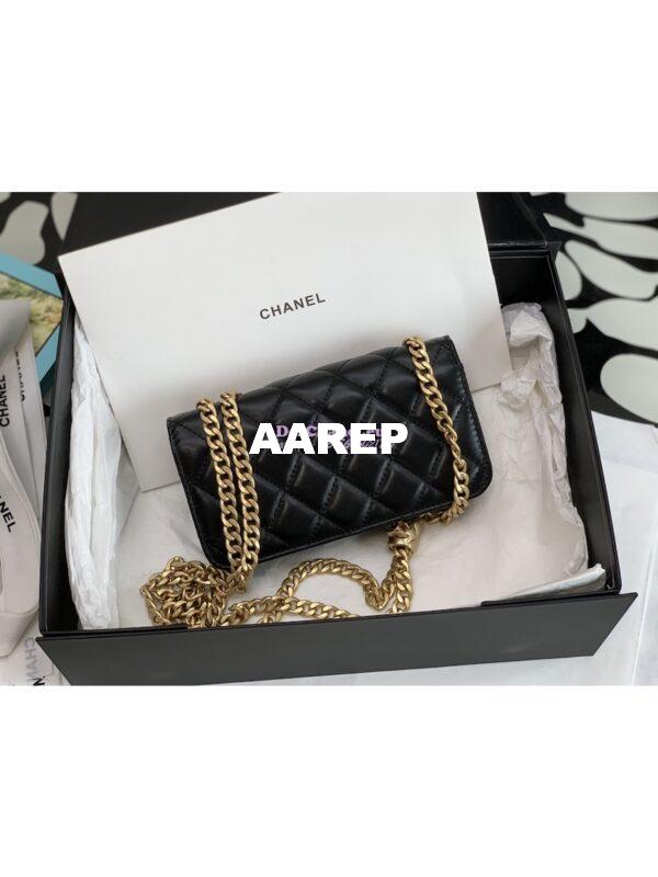 Replica Chanel 22K Flap Phone Holder With Chain AP3047 Lambskin Black 11