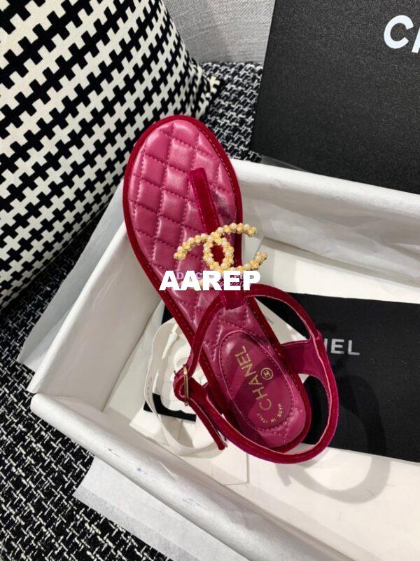 Replica Chanel CC Pearl Thong Sandals Goatskin 36402 Rose 6