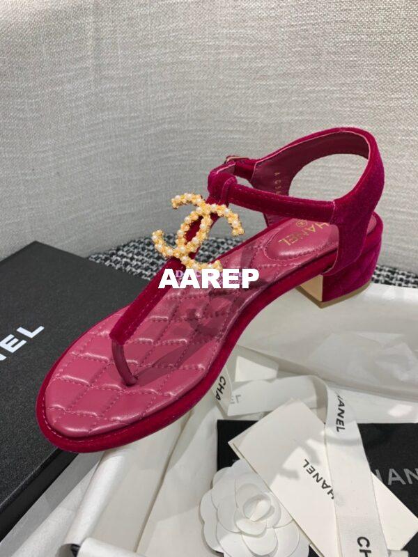 Replica Chanel CC Pearl Thong Sandals Goatskin 36402 Rose 7