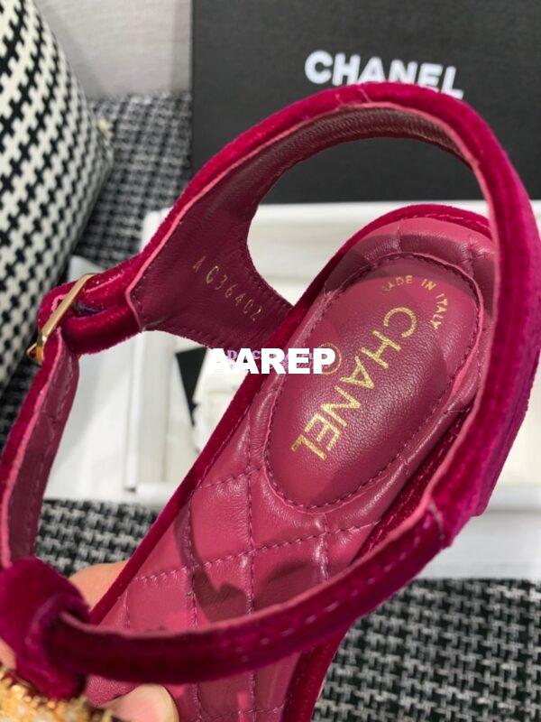 Replica Chanel CC Pearl Thong Sandals Goatskin 36402 Rose 8