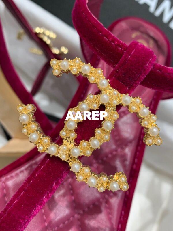 Replica Chanel CC Pearl Thong Sandals Goatskin 36402 Rose 9