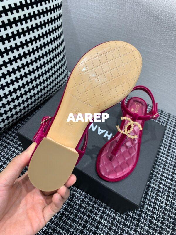 Replica Chanel CC Pearl Thong Sandals Goatskin 36402 Rose 10