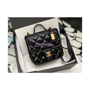 Replica Chanel Small Flap Bag With Top Handle Glossy Calfskin AS3652 Black