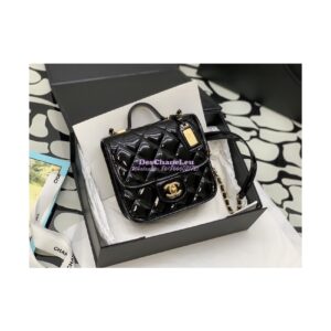 Replica Chanel Small Flap Bag With Top Handle Glossy Calfskin AS3652 Black 2