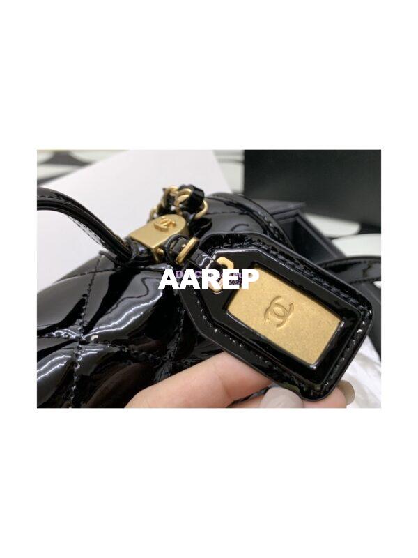 Replica Chanel Small Flap Bag With Top Handle Glossy Calfskin AS3652 Black 5