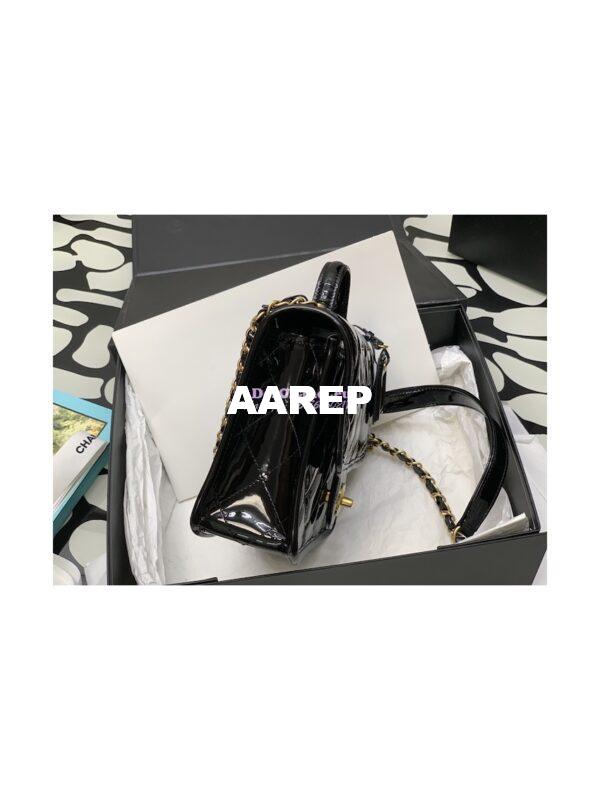 Replica Chanel Small Flap Bag With Top Handle Glossy Calfskin AS3652 Black 6