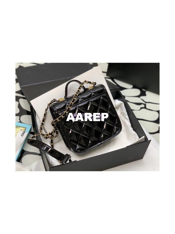 Replica Chanel Small Flap Bag With Top Handle Glossy Calfskin AS3652 Black 9