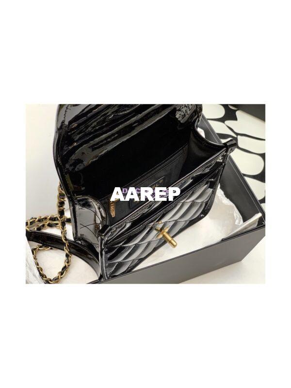 Replica Chanel Small Flap Bag With Top Handle Glossy Calfskin AS3652 Black 10