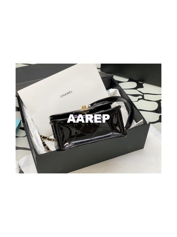 Replica Chanel Small Flap Bag With Top Handle Glossy Calfskin AS3652 Black 11