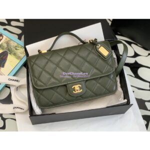 Replica Chanel Small Flap Bag With Top Handle Grained Calfskin AS3653 Khaki