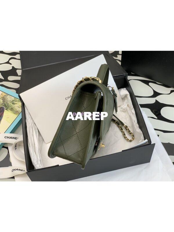 Replica Chanel Small Flap Bag With Top Handle Grained Calfskin AS3653 Khaki 4