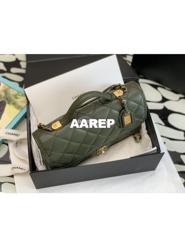 Replica Chanel Small Flap Bag With Top Handle Grained Calfskin AS3653 Khaki 5