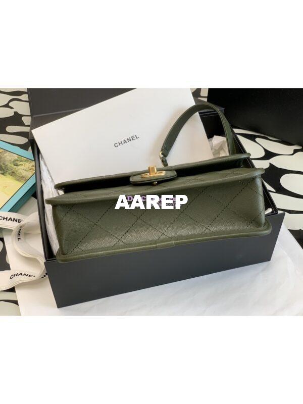 Replica Chanel Small Flap Bag With Top Handle Grained Calfskin AS3653 Khaki 8