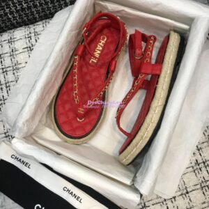 Replica Chanel Lambskin Red Sandals G36921 2