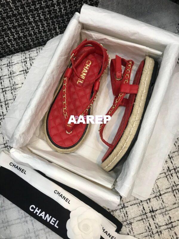 Replica Chanel Lambskin Red Sandals G36921 4