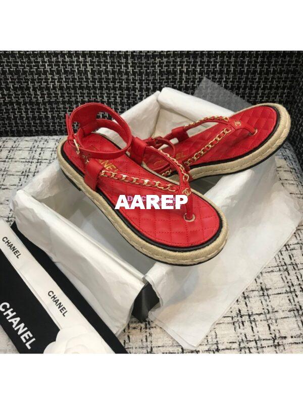 Replica Chanel Lambskin Red Sandals G36921 5