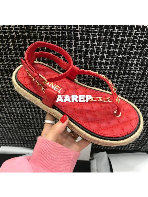Replica Chanel Lambskin Red Sandals G36921 6