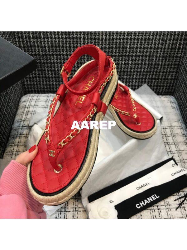 Replica Chanel Lambskin Red Sandals G36921 7