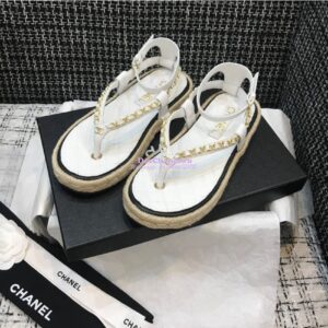 Replica Chanel Lambskin White Sandals G36921