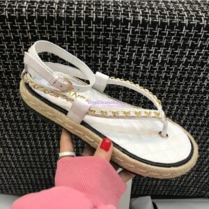 Replica Chanel Lambskin White Sandals G36921 2