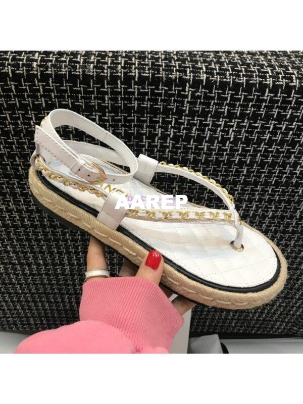 Replica Chanel Lambskin White Sandals G36921 2