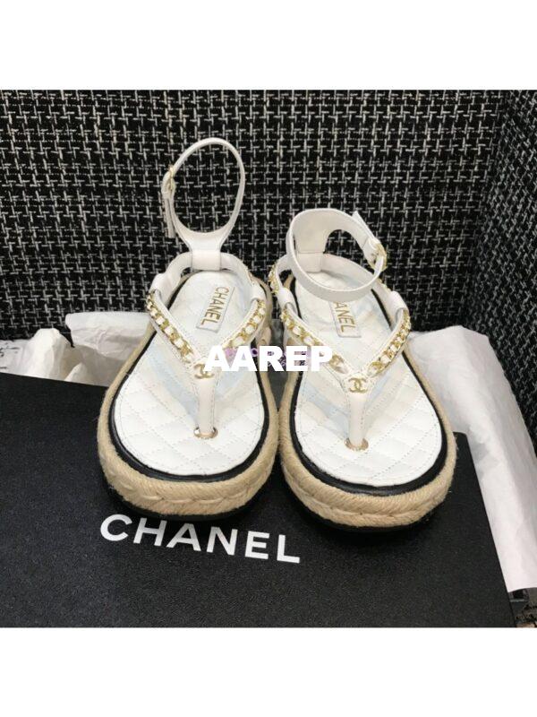 Replica Chanel Lambskin White Sandals G36921 3