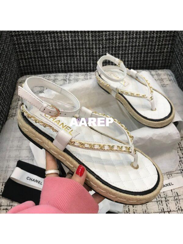 Replica Chanel Lambskin White Sandals G36921 5