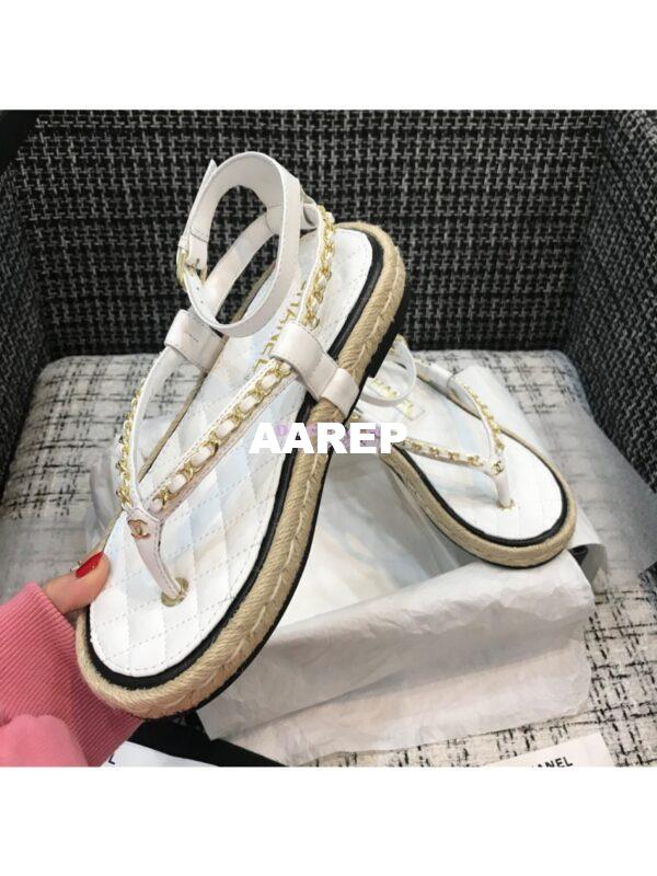 Replica Chanel Lambskin White Sandals G36921 6