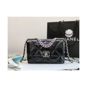 Replica Chanel 19 Small Flap Bag AS1160 Glossy Calfskin Black Silver