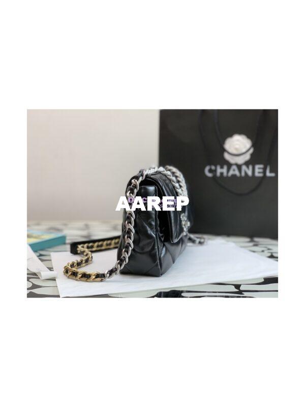 Replica Chanel 19 Small Flap Bag AS1160 Glossy Calfskin Black Silver 3