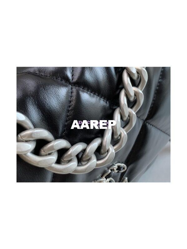 Replica Chanel 19 Small Flap Bag AS1160 Glossy Calfskin Black Silver 4