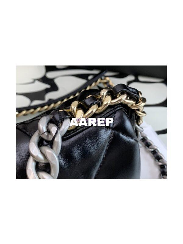 Replica Chanel 19 Small Flap Bag AS1160 Glossy Calfskin Black Silver 5