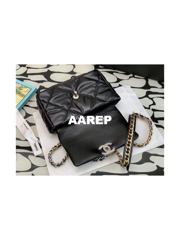 Replica Chanel 19 Small Flap Bag AS1160 Glossy Calfskin Black Silver 6