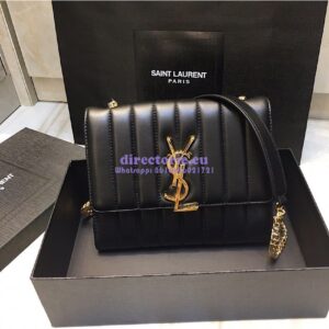 Replica Saint Laurent YSL Vicky Chain Wallet In Quilted Lambskin 554125 Black