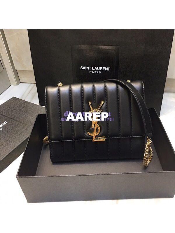 Replica Saint Laurent YSL Vicky Chain Wallet In Quilted Lambskin 554125 Black 3
