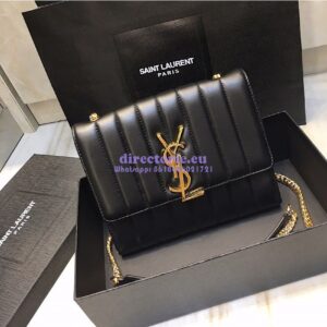 Replica Saint Laurent YSL Vicky Chain Wallet In Quilted Lambskin 554125 Black 2