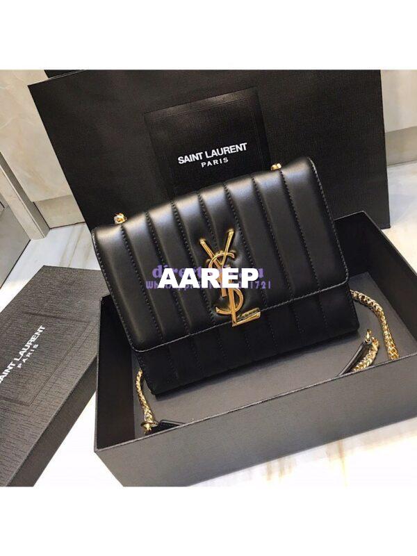 Replica Saint Laurent YSL Vicky Chain Wallet In Quilted Lambskin 554125 Black 4