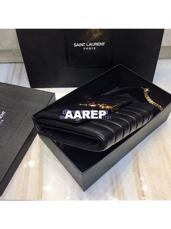 Replica Saint Laurent YSL Vicky Chain Wallet In Quilted Lambskin 554125 Black 5