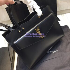 Replica Saint Laurent YSL Uptown Medium Tote In Shiny Smooth Leather 557653 Black