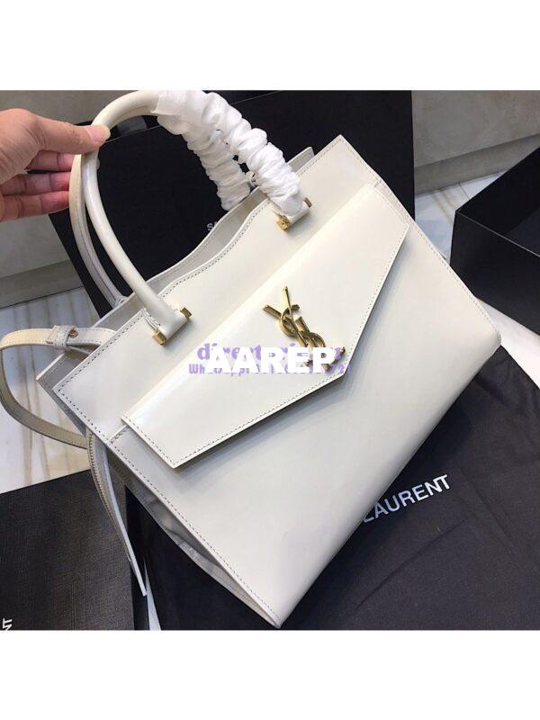 Replica Saint Laurent YSL Uptown Medium Tote In Shiny Smooth Leather 557653 Blanc 3