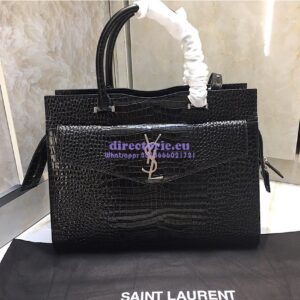 Replica Saint Laurent YSL Uptown Medium Tote In Shiny Crocodile-embossed Leather 557653 Black