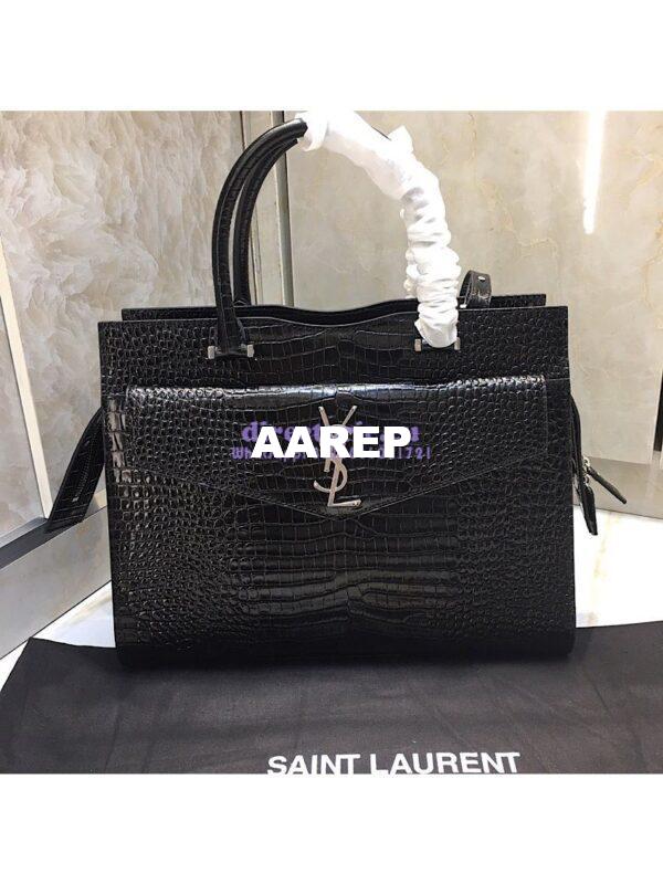 Replica Saint Laurent YSL Uptown Medium Tote In Shiny Crocodile-embossed Leather 557653 Black 3